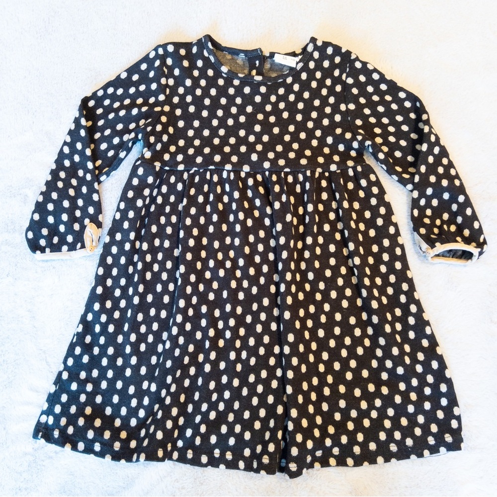 Zara Girls Knit Polka Dot Dress Ivory Charcoal Gray Black Ivory Size 4-5 Years